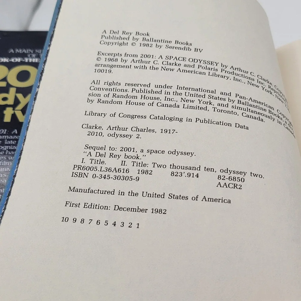Arthur C. Clarke 2010: Odyssey Two Hardcover 1982 Del Rey Sci-Fi‎ Good